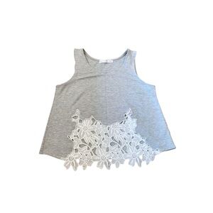 Potters Pot White Lace Floral Appliqué Sheer Sleeveless Tank Top Shirt Gray Boho